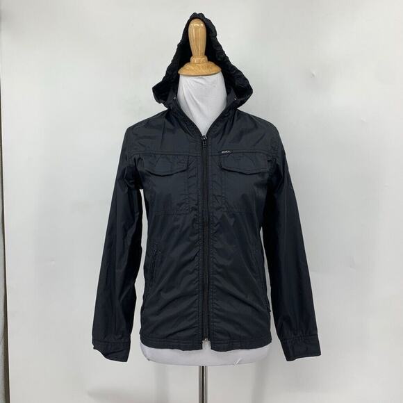 RVCA Jacket Womens S Small Black Bay Breaker Full Zip Hidden Hood Lightweight - Picture 2 of 13